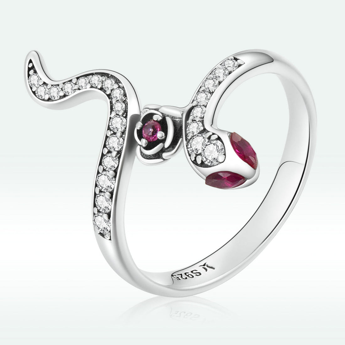 925 Sterling Silver Oxidized Snake Ring with Pavé Setting CZ for Women - Size 7.0  DestGlow
