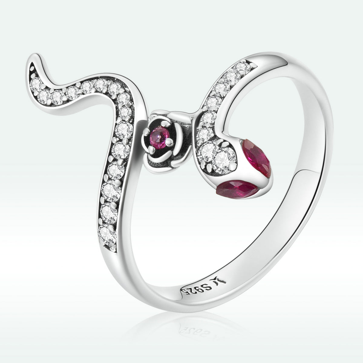 925 Sterling Silver Oxidized Snake Ring with Pavé Setting CZ for Women - Size 7.0  DestGlow