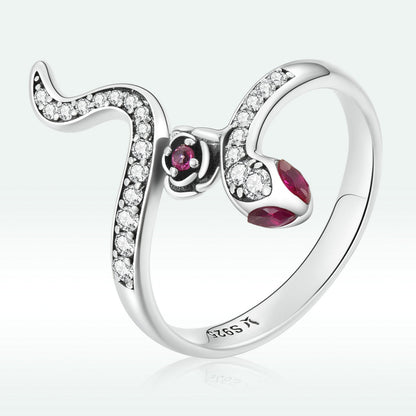 925 Sterling Silver Oxidized Snake Ring with Pavé Setting CZ for Women - Size 7.0  DestGlow