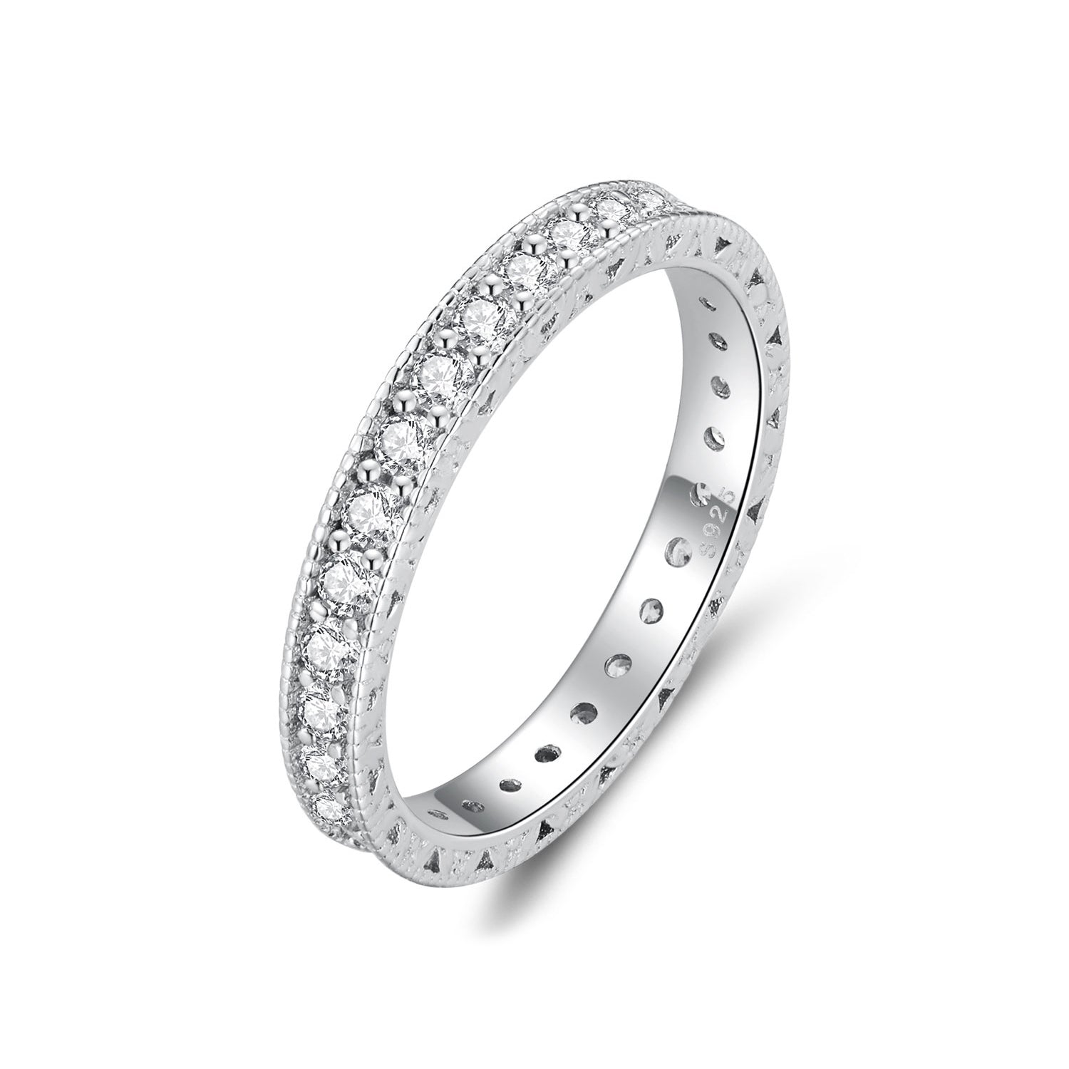 925 Sterling Silver S925 Pavé Setting CZ Ring for Women, Size 6.0, Width 2.6mm  DestGlow