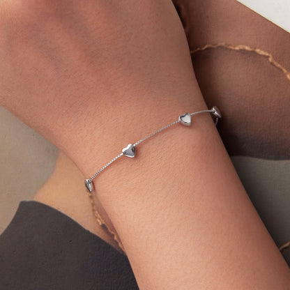 925 Sterling Silver Plated White Gold 17+3.5cm Heart-Shaped Bracelet for Women  DestGlow