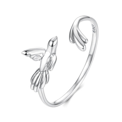 925 Sterling Silver Oxidized Silver Bird Ring for Women - 0.14cm Width, 0.7cm Bird Size  DestGlow