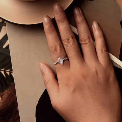 925 Sterling Silver White Gold Plated 1.2x0.9cm Pendant Ring Size 6.0 for Women  DestGlow