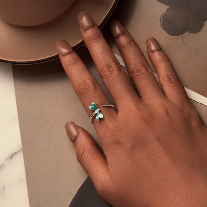 925 Sterling Silver White Gold Plated Opal Enamel Ring  DestGlow