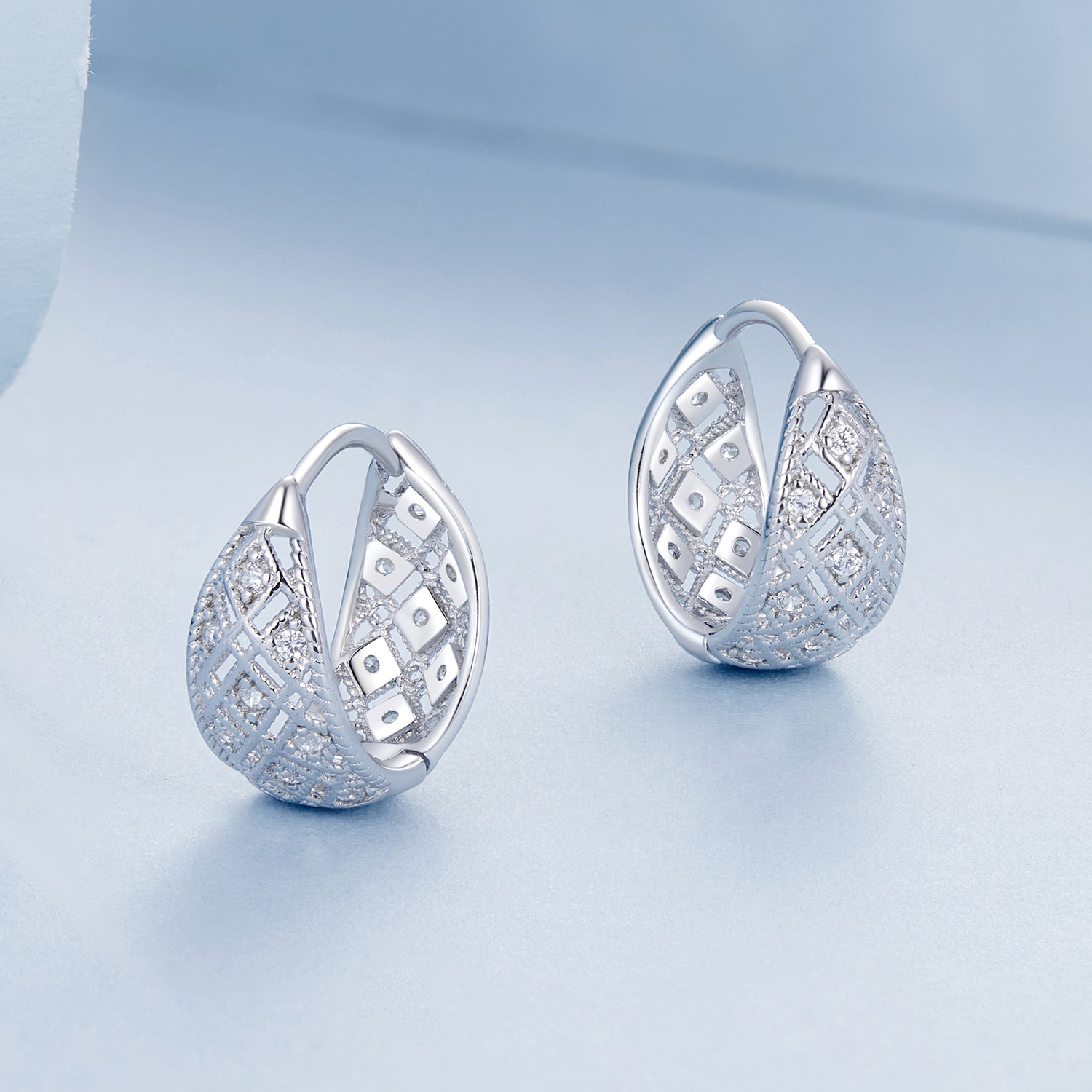 925 Sterling Silver White Gold Plated Pave Setting CZ Earrings 13*6mm for Women  DestGlow