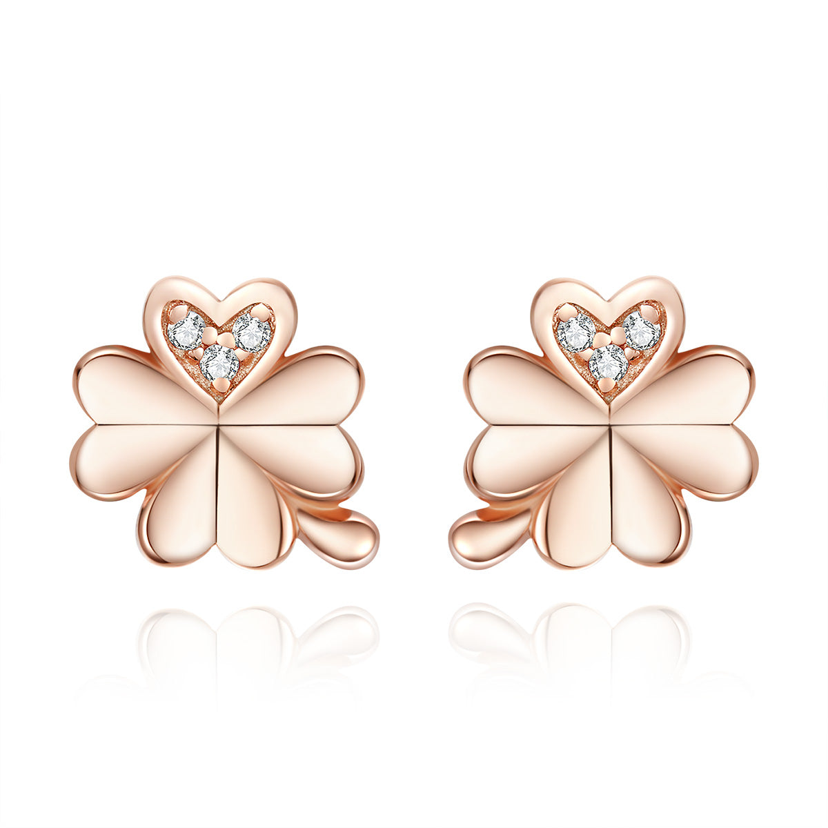 925 Sterling Silver Earrings with Pavé Setting CZ in Rose Gold 0.9x0.7cm for Women  DestGlow