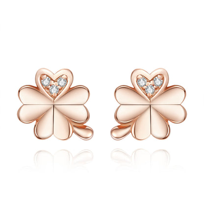 925 Sterling Silver Earrings with Pavé Setting CZ in Rose Gold 0.9x0.7cm for Women  DestGlow