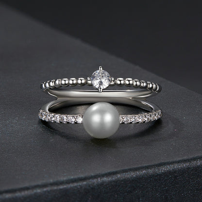 925 Sterling Silver &amp; Moissanite Ring with Freshwater Pearl - Size 6 - Women&