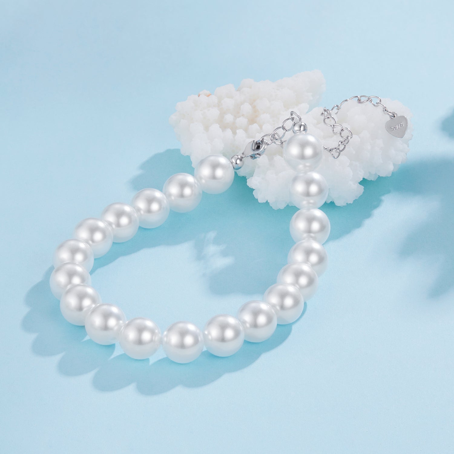 925 Sterling Silver Adjustable White Gold Plated Bracelet with Synthetic Pearl for Women  DestGlow