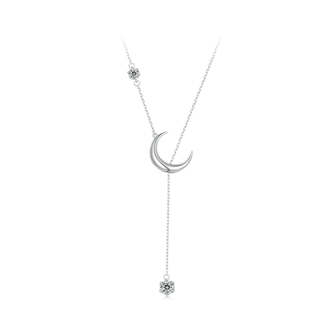 925 Sterling Silver Pavé Setting CZ Moon Necklace for Women  DestGlow