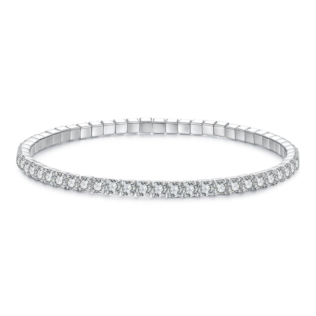 925 Sterling Silver White Gold Plated 16cm Stretchable CZ Bracelet for Women  DestGlow