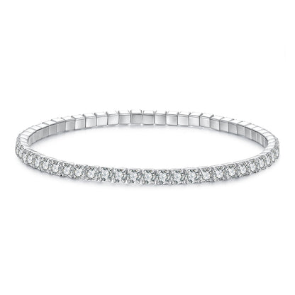 925 Sterling Silver White Gold Plated 16cm Stretchable CZ Bracelet for Women  DestGlow