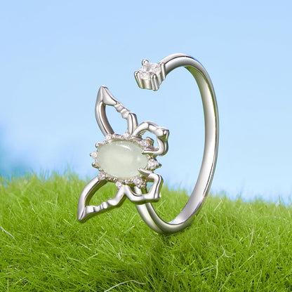925 Sterling Silver &amp; Natural Jade Pavé Setting Ring for Women  DestGlow