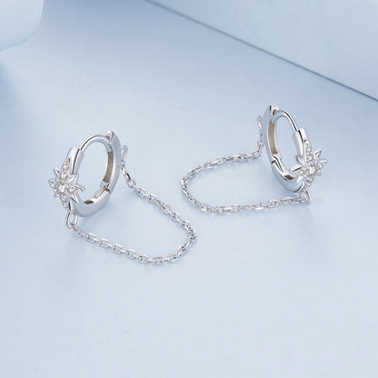 925 Sterling Silver Earrings with Pavé Setting and Platinum Plating, 2.7 x 0.6 cm for Women  DestGlow