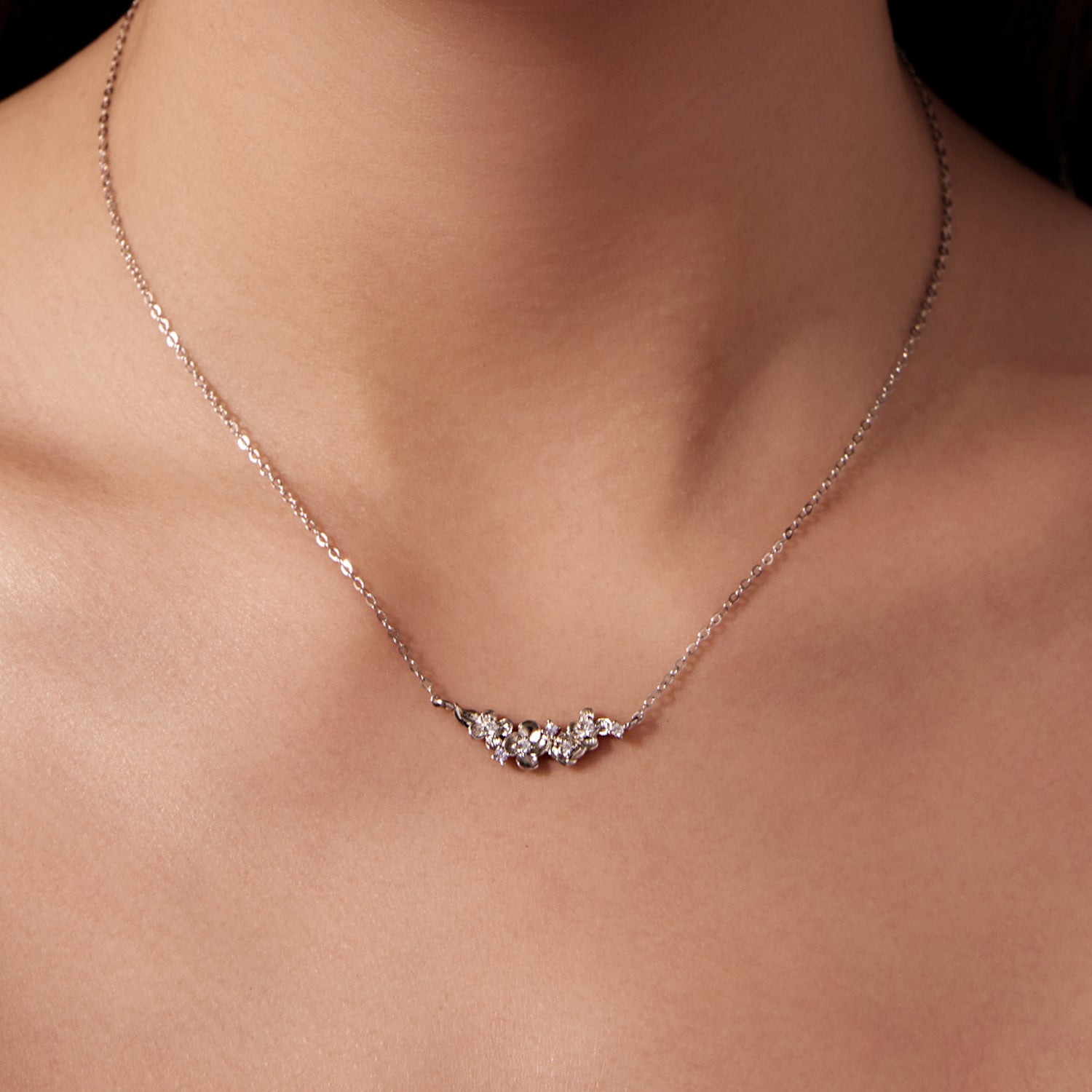 925 Sterling Silver White Gold Plated 40+5cm Necklace with CZ for Women  DestGlow