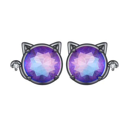 925 Sterling Silver Earrings with Pavé CZ and Transparent Glass in Black Gold, 1.0*1.2cm, for Women
