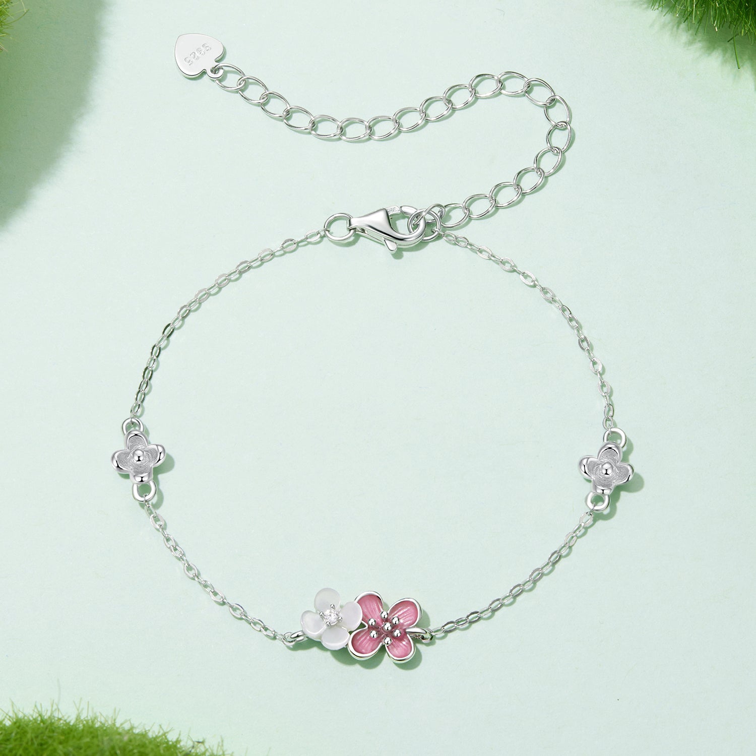 925 Sterling Silver Enamel Charm Bracelet with Pavé CZ, 15+6cm for Women  DestGlow