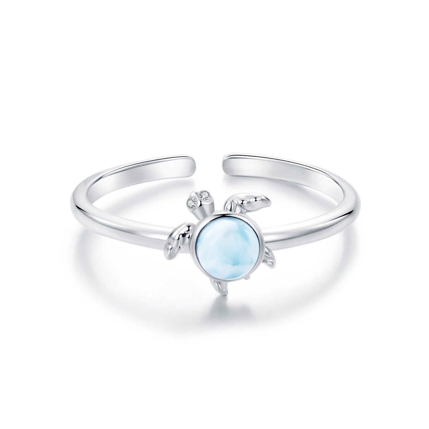925 Sterling Silver + Plated White Gold Larimar Ring - Style E - 1.6mm Width  DestGlow