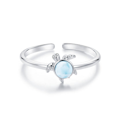 925 Sterling Silver + Plated White Gold Larimar Ring - Style E - 1.6mm Width  DestGlow