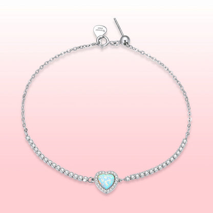 925 Sterling Silver Adjustable Bracelet with Translucent Opal and CZ for Women  DestGlow