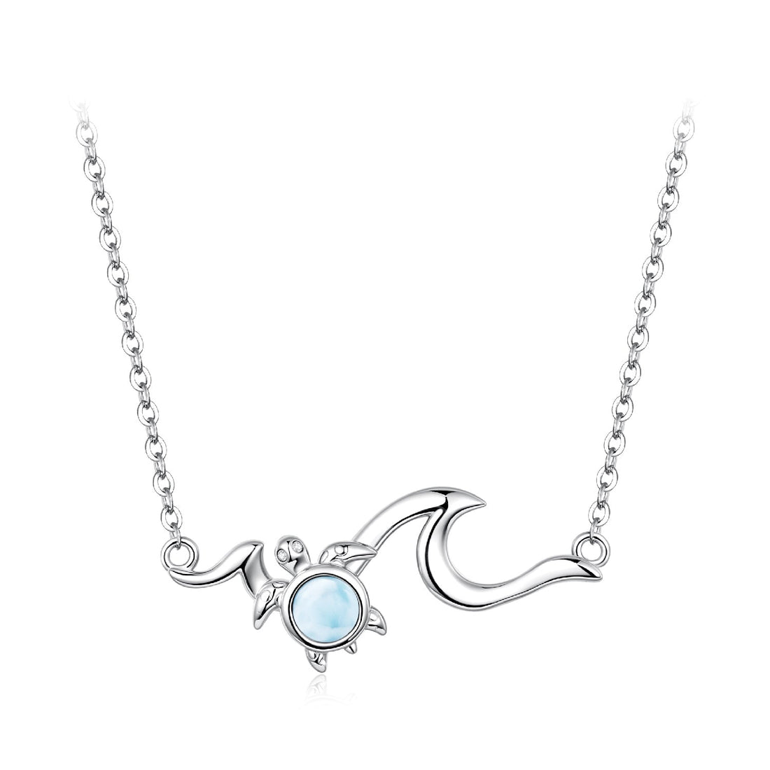 925 Sterling Silver Necklace with Sea Stone and Pavé CZ, 40+5cm, Plated White Gold for Women  DestGlow