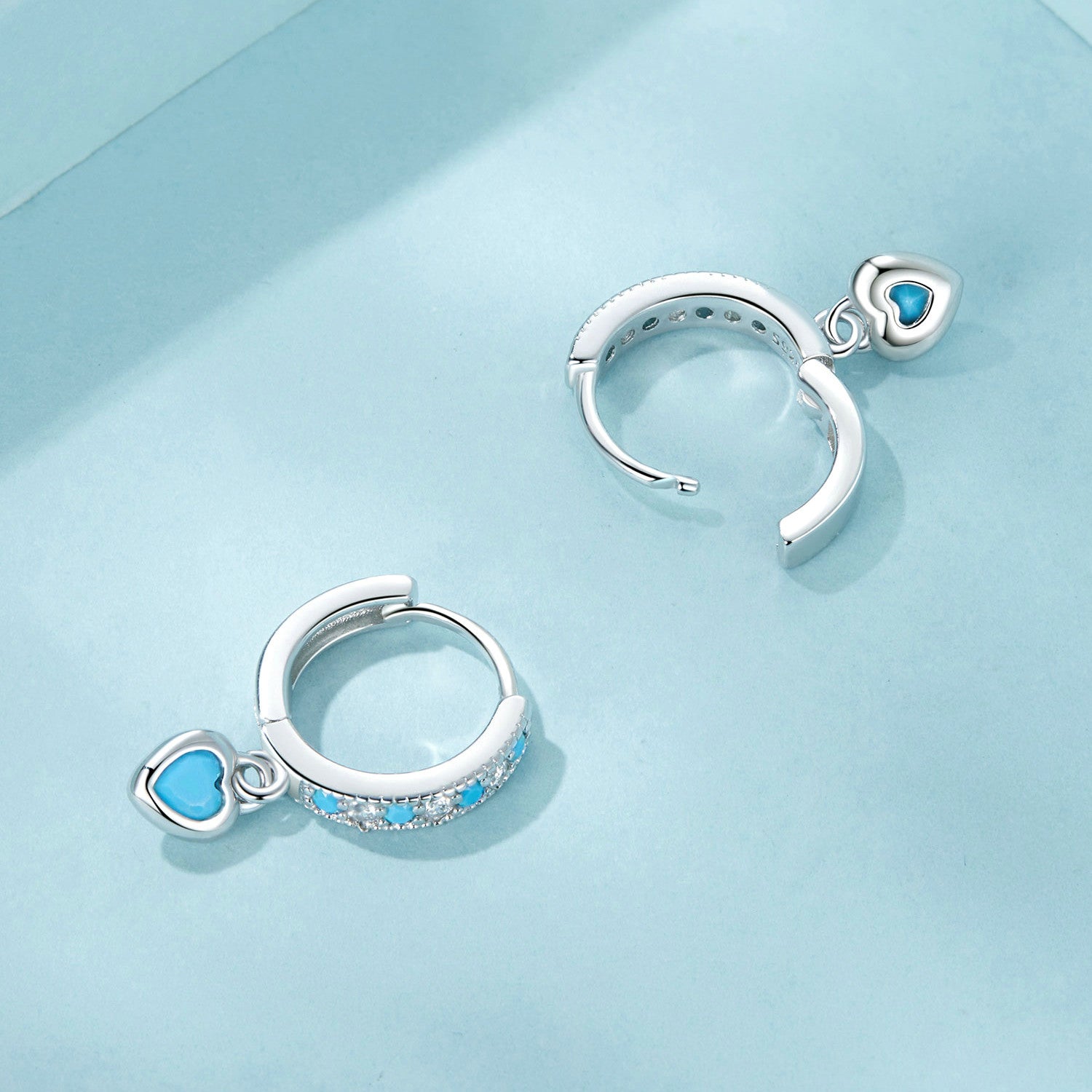 925 Sterling Silver Earrings with Synthetic Turquoise and CZ - White Gold Plated  DestGlow