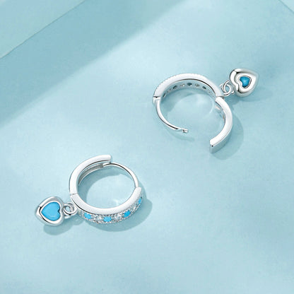 925 Sterling Silver Earrings with Synthetic Turquoise and CZ - White Gold Plated  DestGlow