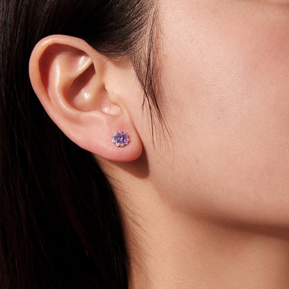925 Sterling Silver Earrings with Pavé CZ and Enamel Process, 0.8cm, White Gold Plated for Women  DestGlow