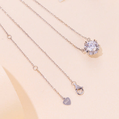 925 Sterling Silver Moissanite 1.0 Carat Necklace with Pavé Setting for Women  DestGlow