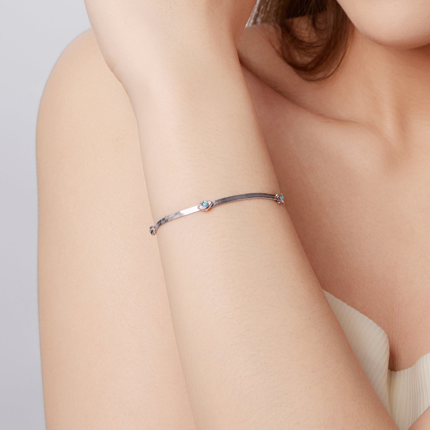 925 Sterling Silver White Gold Plated Multi-Layer Bracelet with Synthetic Turquoise  DestGlow