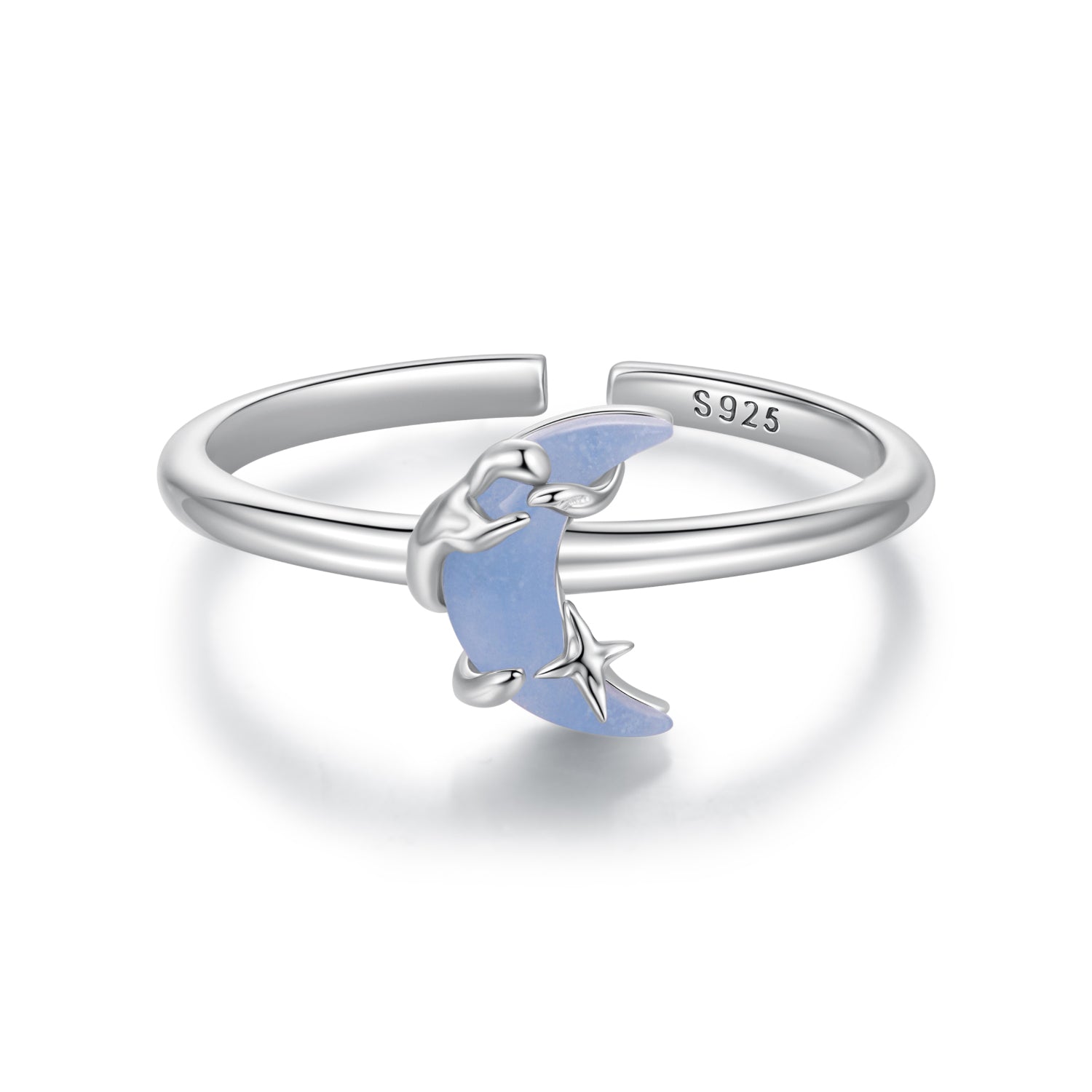 925 Sterling Silver Luminous Stone 0.80cm Moon Ring for Women  DestGlow