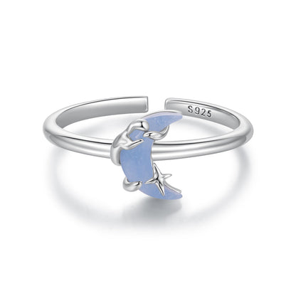 925 Sterling Silver Luminous Stone 0.80cm Moon Ring for Women  DestGlow