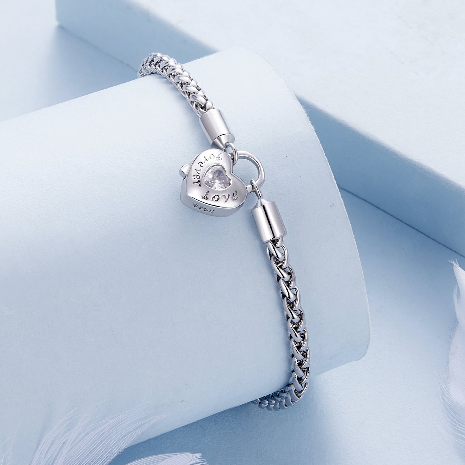925 Sterling Silver Bracelet with CZ in Pavé Setting, 17.0 Size, Platinum Plated for Women  DestGlow