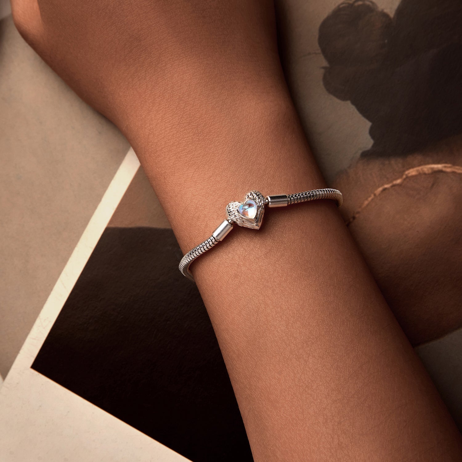 925 Sterling Silver Moonstone Bracelet 17.0 cm with White Gold Plating for Women  DestGlow