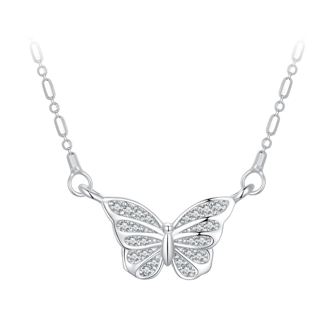 925 Sterling Silver Necklace with Pavé Setting CZ, Length 390+60mm, Pendant Size 8x15mm, for Women  DestGlow