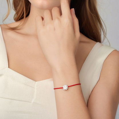 925 Sterling Silver Bracelet with White Gold Plating and Cotton Cord for Women  DestGlow