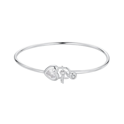 925 Sterling Silver Bracelet with CZ, 17mm, White Gold Plated, For Women  DestGlow