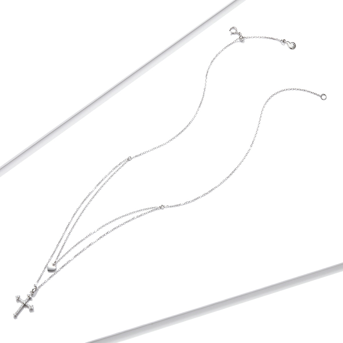 925 Sterling Silver Adjustable Platinum Plated Necklace with CZ - 1.4cm for Women  DestGlow