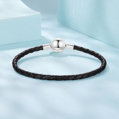 925 Sterling Silver Leather Rope Bracelet 17cm for Men  DestGlow