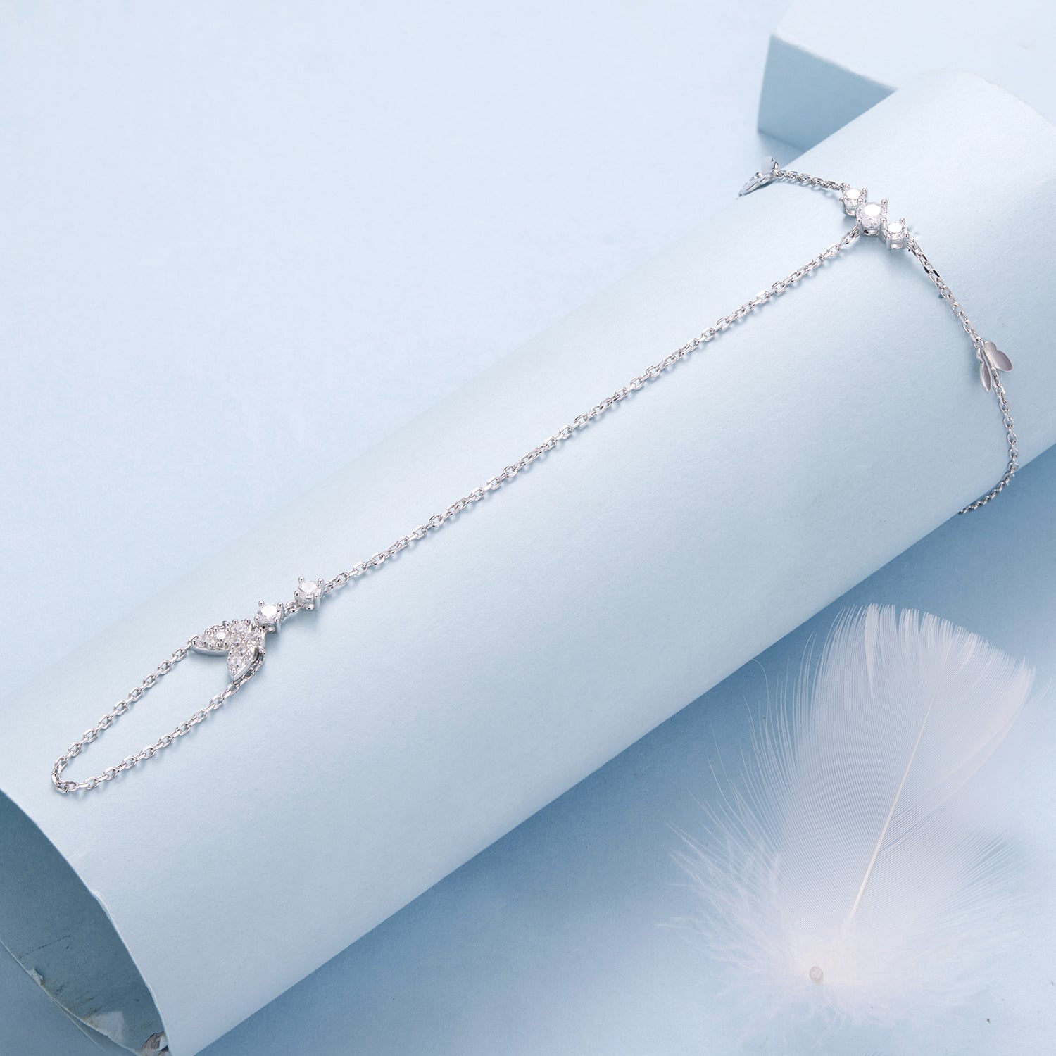 925 Sterling Silver Bracelet with Pavé Set CZ in White Gold 15+6cm  DestGlow