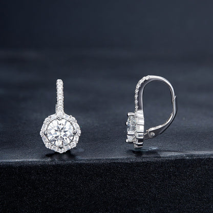 925 Sterling Silver Moissanite Earrings with Pavé Setting, 1.9x1.0cm for Women