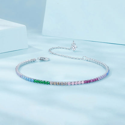 925 Sterling Silver Pave Setting White Gold Bracelet 160+60mm for Women