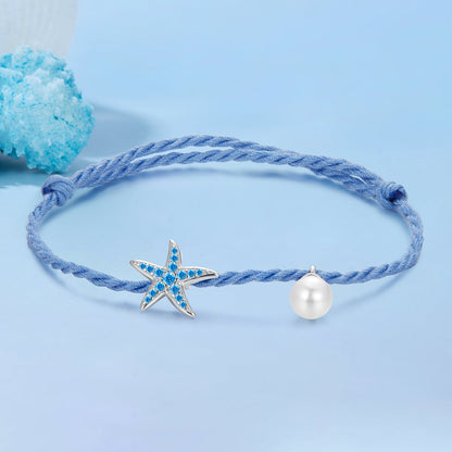 925 Sterling Silver Adjustable Starfish &amp; Shell Pearl Bracelet for Women  DestGlow