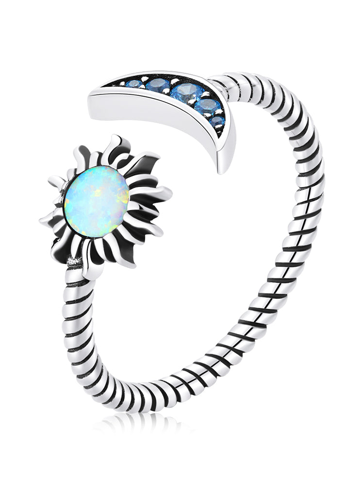 925 Sterling Silver Oxidized Silver Pavé Setting CZ Translucent Opal Ring by Bids.com