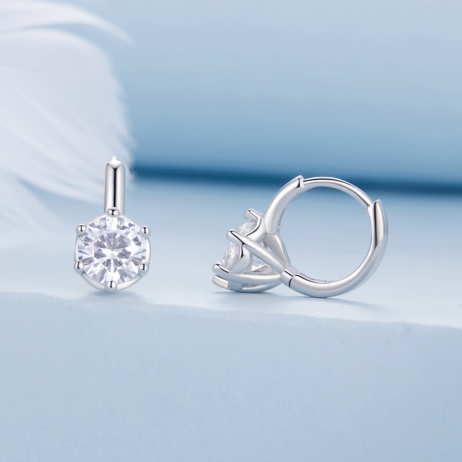 925 Sterling Silver Earrings with CZ and Platinum Plating, Size 13*7mm for Women  DestGlow