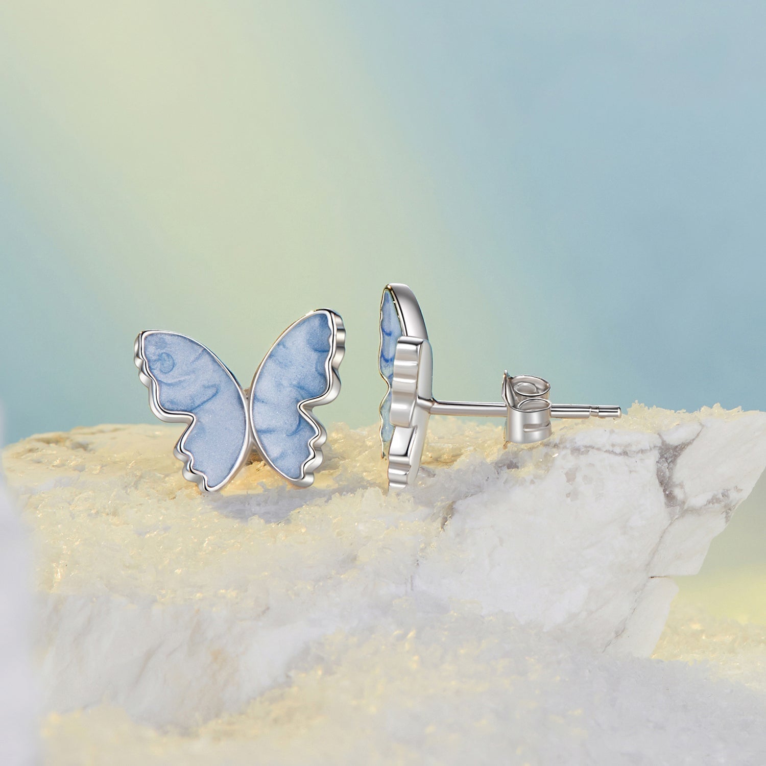 925 Sterling Silver Enamel White Gold Plated Earrings for Women - 1.0x1.2cm  DestGlow