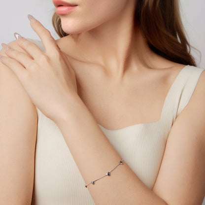 925 Sterling Silver Plated White Gold 17+3.5cm Heart-Shaped Bracelet for Women  DestGlow