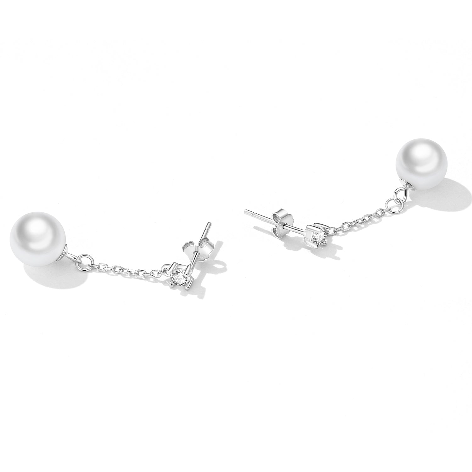 925 Sterling Silver Earrings with Pavé Setting CZ &amp; Quality Shell Pearl  DestGlow