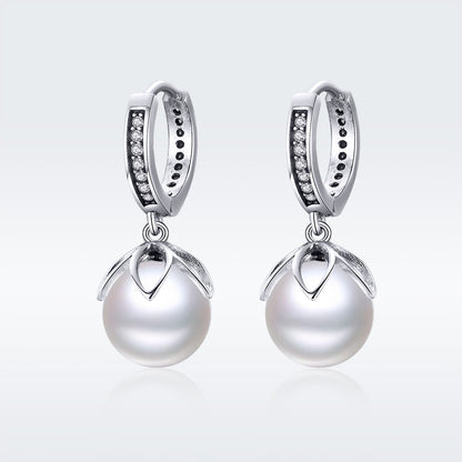 925 Sterling Silver Earrings with Quality Shell Pearl and CZ for Women