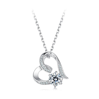925 Sterling Silver Moissanite Necklace with Pendant and White Gold Plating for Women
